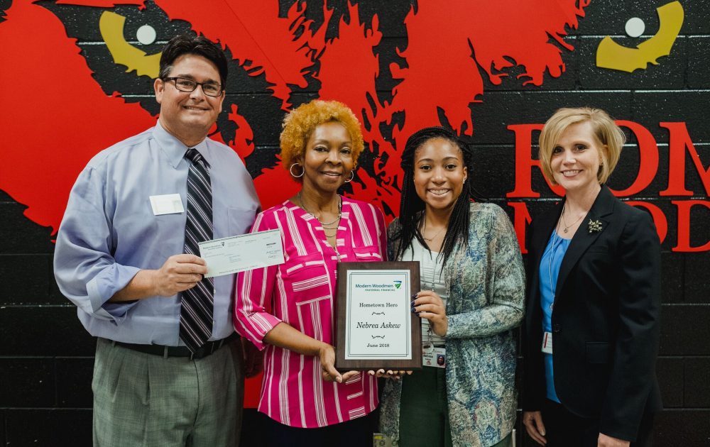 Rome High Student, Nebrea Askew, Donates Check from Award to Rome Middle School’s PBIS Fund